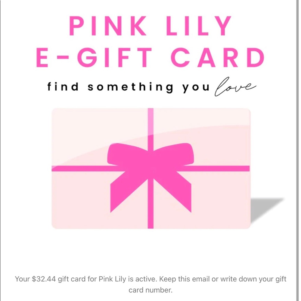 $32 pink lily gift card